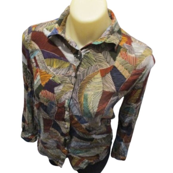 🌿 Vintage Feather Print Button-Down Shirt - Coco Y Club - Size S 🌿 - Picture 2 of 3